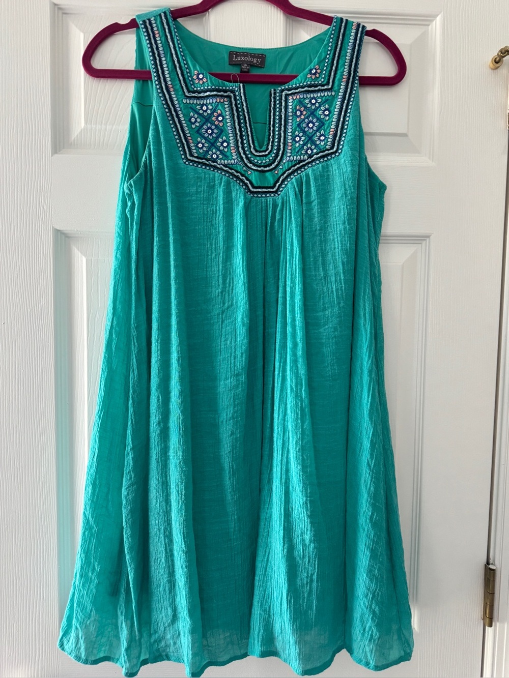 Luxology Turquoise Embellished Sleeveless Shift Dress